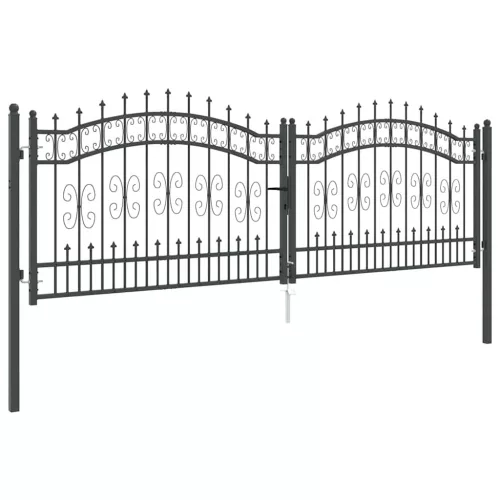  Kerítéskapu Lándzsa Tetejével zárral Szürke 305 x 100 cm Acél