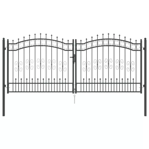  Kerítéskapu Lándzsa Tetejével zárral Szürke 305 x 125 cm Acél