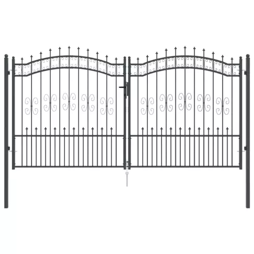  Kerítéskapu Lándzsa Tetejével zárral Szürke 305 x 150 cm Acél