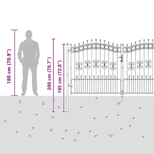  Kerítéskapu Lándzsa Tetejével zárral Szürke 305 x 150 cm Acél