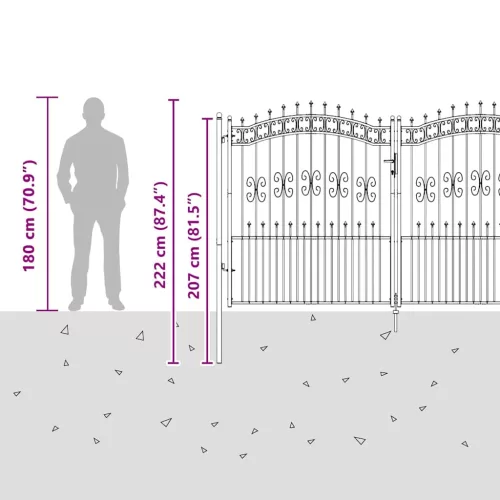  Kerítéskapu Lándzsa Tetejével zárral Szürke 305 x 175 cm Acél