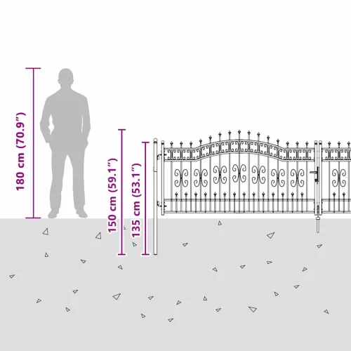  Kerítéskapu Lándzsa Tetejével zárral Szürke 404 x 100 cm Acél