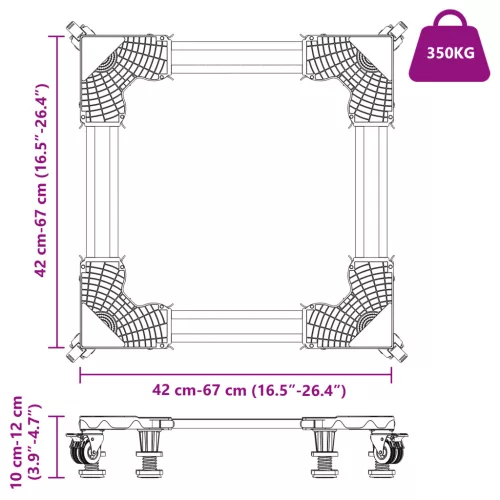  mosógép állvány kerekekkel, állítható 350 kg