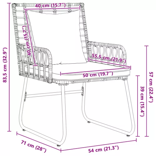  Kert étkező szett 3 pcs Fekete, Antracitszürke 113 x 69 x 83 cm