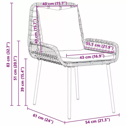 Kert étkező szett 3 pcs Fekete, Antracit 109 x 63 x 83 cm