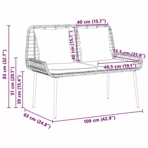  Kert étkező szett 3 pcs Fekete, Antracit 109 x 63 x 83 cm