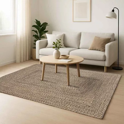 Szőnyeg Kosárfonás Természetes és fekete 200 x 290 cm Juta