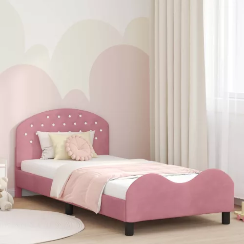  Gyerekágy kerettel fejtámlával Rózsaszín 90 x 200 cm Bársony
