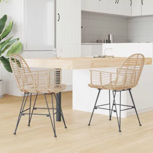  Étkezőszék 2 pcs Természetes 44 x 44 x 74 cm Rattan és Vas