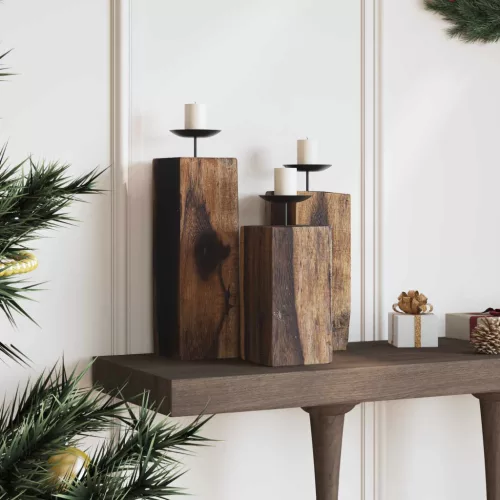  Gyertyatartó 3 pcs Természetes Tömör újrahasznosított fa