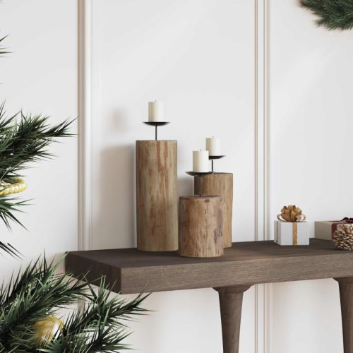  Gyertyatartó 3 pcs Természetes Tömör tíkfa