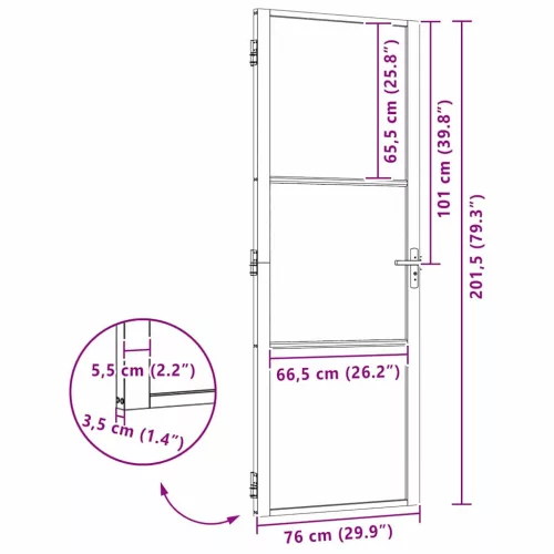  Belső Ajtó Fekete 76 x 201.5 cm Edzett üveg, Alumínium