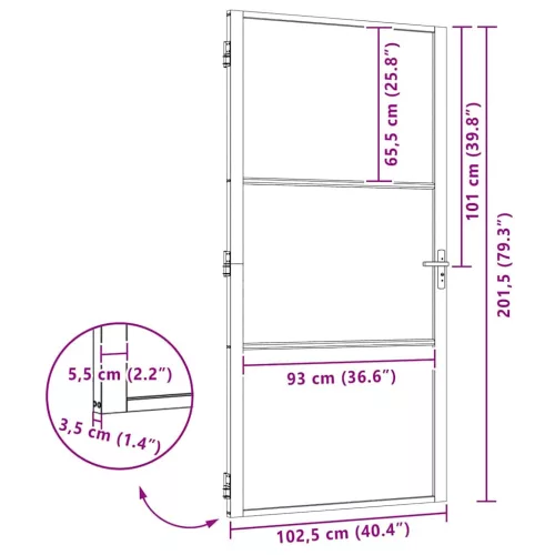  Belső Ajtó Fekete 102.5 x 201.5 cm Edzett üveg, Alumínium