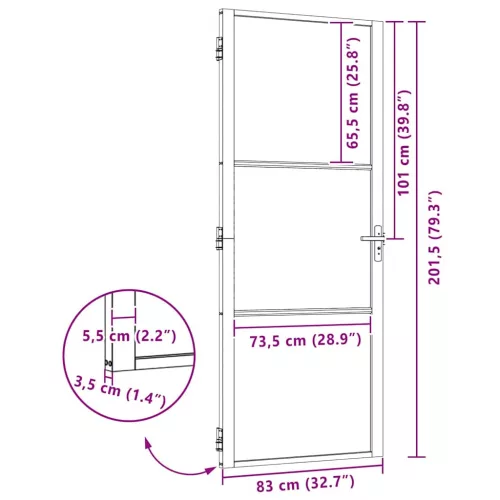  Belső Ajtó Fekete 83 x 201.5 cm Edzett üveg, Alumínium