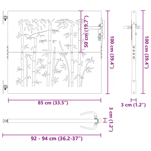 Kerti kapu Egyéb zárral Fekete 105 x 100 cm Porszórt Acél