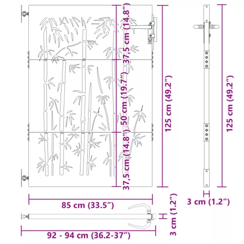  Kerti kapu zárral Fekete 105 x 125 cm Porszórt Acél
