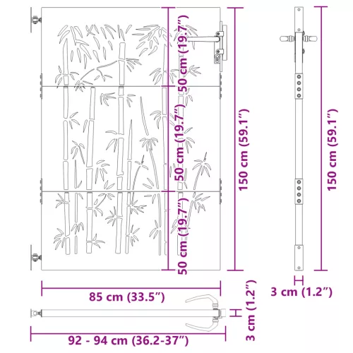  Kerti kapu Egyéb zárral Fekete 105 x 150 cm Porszórt Acél