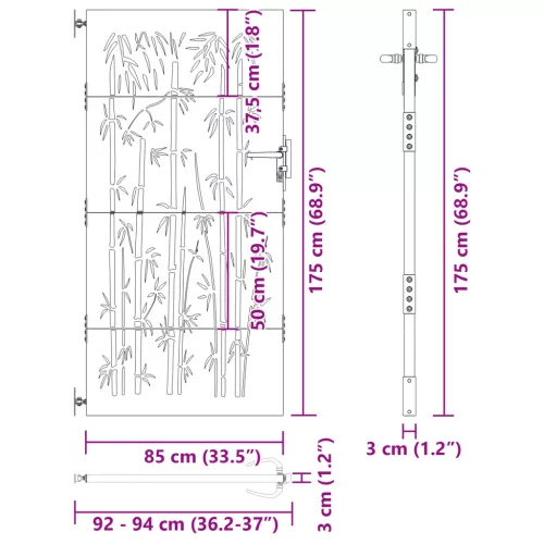  Kerti kapu Egyéb zárral Fekete 105 x 175 cm Porszórt Acél