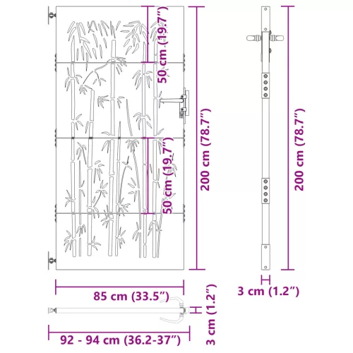  Kerti kapu Egyéb zárral Fekete 105 x 200 cm Porszórt Acél
