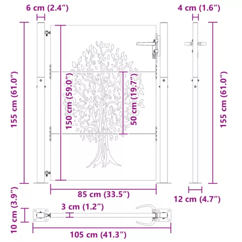  Kerti kapu Egyéb Fekete 105 x 150 cm Porszórt Acél