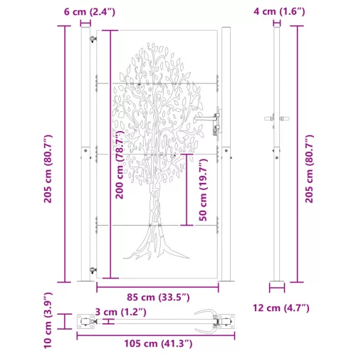  Kerti kapu Egyéb Fekete 105 x 200 cm Porszórt Acél