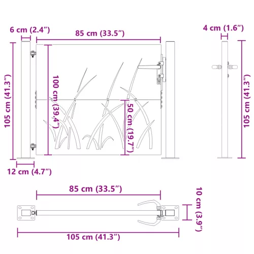  Kerti kapu Fekete 105 x 100 cm Porszórt Acél
