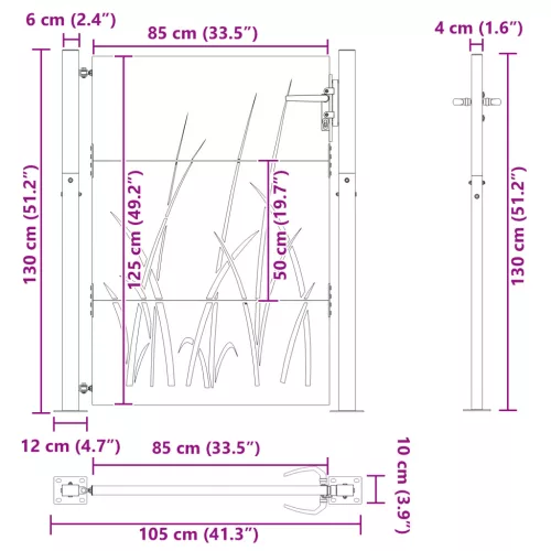  Kerti kapu Fekete 105 x 125 cm Porszórt Acél