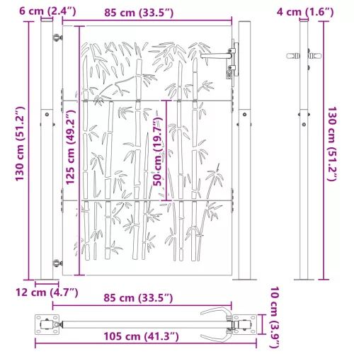  Kerti kapu Egyéb zárral Fekete 105 x 125 cm Porszórt Acél