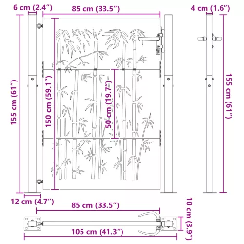  Kerti kapu Egyéb zárral Fekete 105 x 150 cm Porszórt Acél