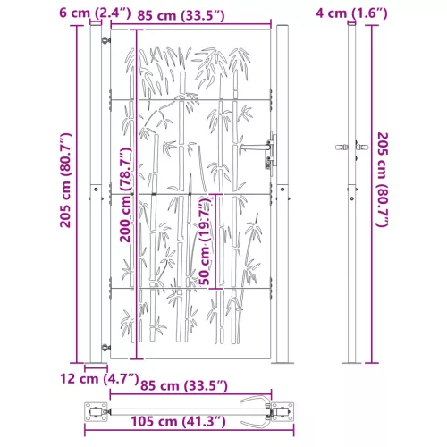  Kerti kapu Egyéb zárral Fekete 105 x 200 cm Porszórt Acél