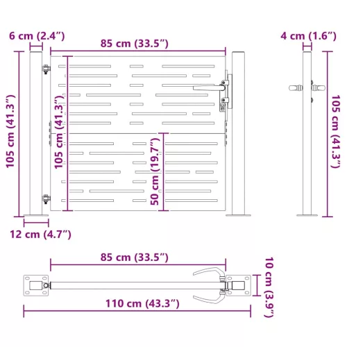  Kerti kapu zárral Fekete 110 x 105 cm Porszórt acél