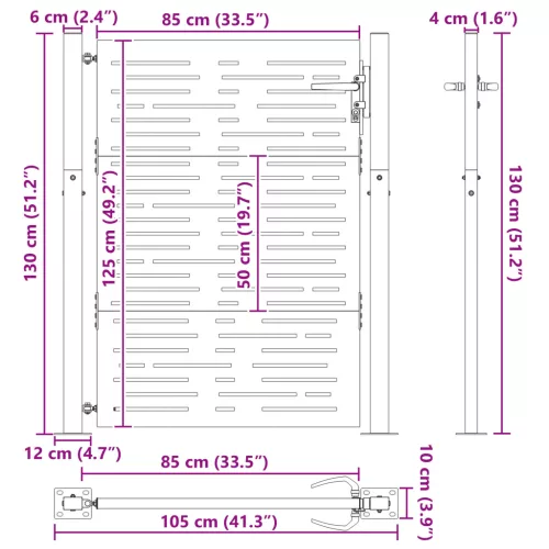  Kerti kapu zárral Fekete 105 x 125 cm Porszórt Acél
