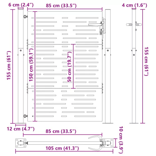  Kerti kapu zárral Fekete 105 x 150 cm Porszórt Acél