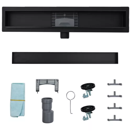  2 az 1-ben zuhanylefolyó Fekete 70 cm Rozsdamentes acél 304