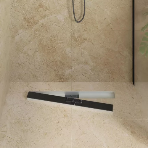  Zuhanylefolyó üvegfedéllel Fekete 70 cm Rozsdamentes acél 304