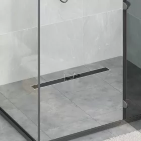    Zuhanylefolyó üvegfedéllel Fekete 80 cm Rozsdamentes acél 304