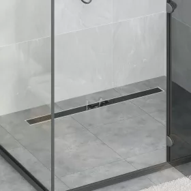    Zuhanylefolyó üvegfedéllel Fekete 90 cm Rozsdamentes acél 304