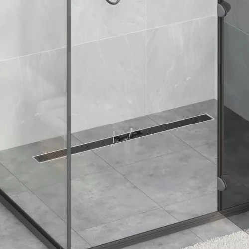  Zuhanylefolyó üvegfedéllel Fekete 90 cm Rozsdamentes acél 304