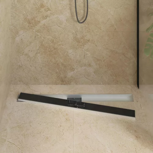  Zuhanylefolyó üvegfedéllel Fekete 100 cm Rozsdamentes acél 304