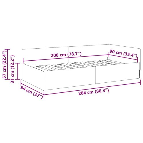  Sarokágy keret Fekete 90 x 200 cm Szövet és Mérnöki Fa