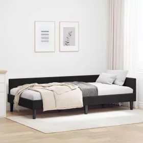    Sarok Ágykeret Fekete 90 x 200 cm Bársony és Mérnökölt fa