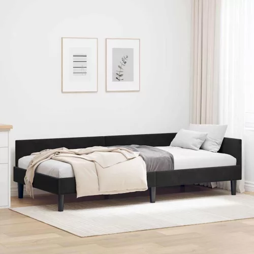  Sarok Ágykeret Fekete 90 x 200 cm Bársony és Mérnökölt fa