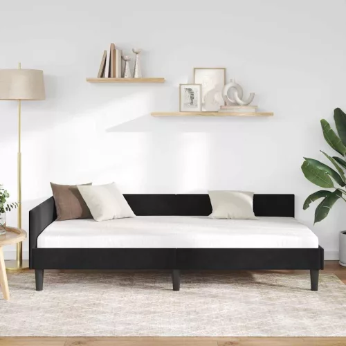  Sarok Ágykeret Fekete 90 x 200 cm Bársony és Mérnökölt fa