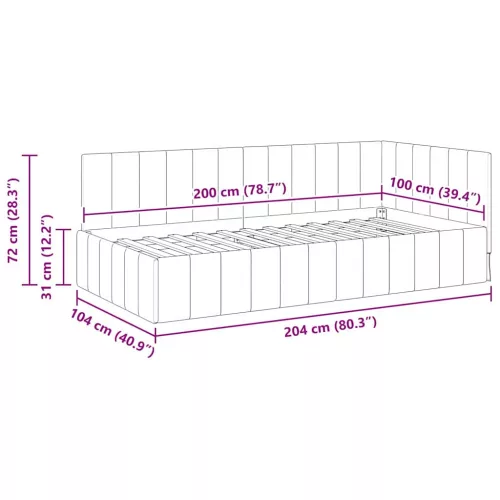  Sarokágy keret fejtámlával bordó 100 x 200 cm Bársony