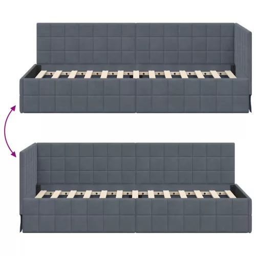  Sarokágy keret fejtámlával Sötétszürke 80 x 200 cm Bársony