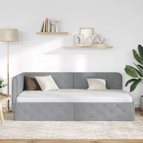  Sarokágy keret fejtámlával Világosszürke 90 x 200 cm szövet