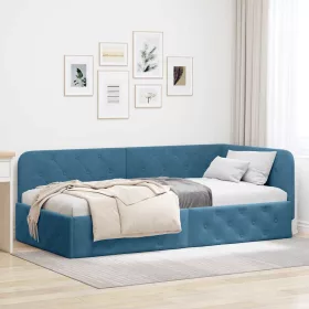  Sarokágy keret fejtámlával Kék 90 x 190 cm Bársony