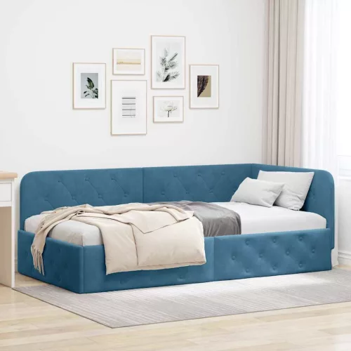  Sarokágy keret fejtámlával Kék 90 x 190 cm Bársony