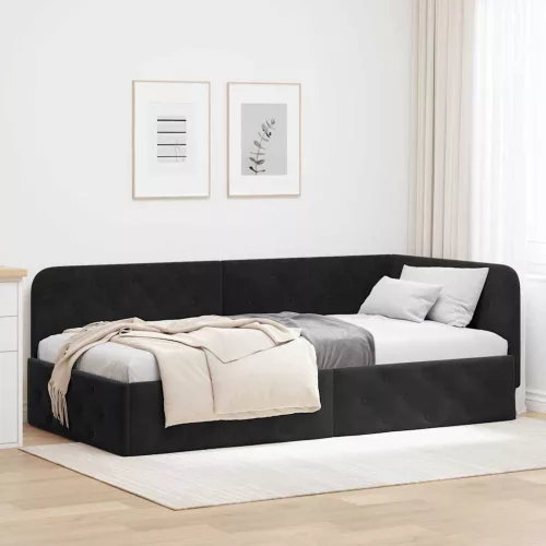  Sarokágy keret fejtámlával Fekete 90 x 190 cm Bársony