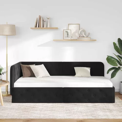  Sarokágy keret fejtámlával Fekete 90 x 190 cm Bársony